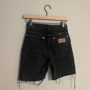 Wrangler Black Frayed Denim High Waisted Mom Shorts